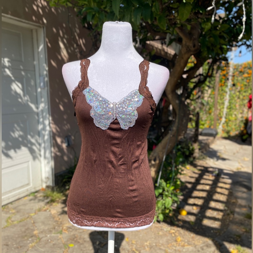 Brown Camisole with Sequin Butterfly